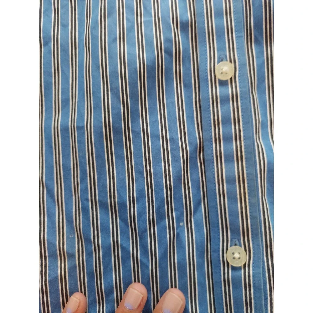 Lauren Ralph Lauren Women's Blue Striped Cotton Button Down Shirt Size Large